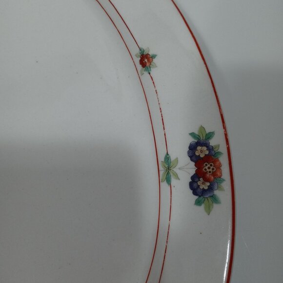 O.P. Co Syracuse China Canterbury Oval Serving Platter Floral Red Trim Vintage - Picture 4 of 13